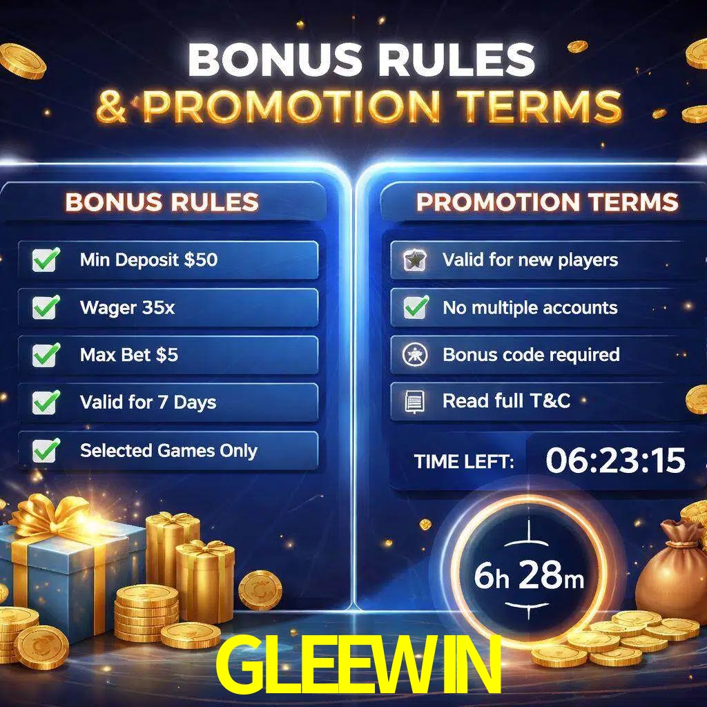 Reglas de promoción GLEEWIN y condiciones de bonos explicadas visualmente